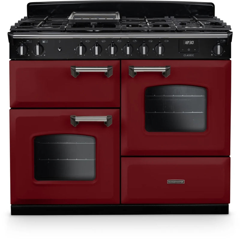 Rangemaster CLO110DFPBOR/CM1 110cm Classic Deluxe Dual Fuel Range Cooker - Bordeaux/Chrome*contact store for price*