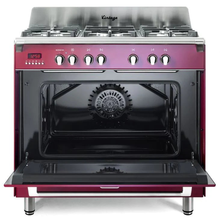 De'Longhi DVRS916DFBU 90cm Dual Fuel Range Cooker in Burgundy