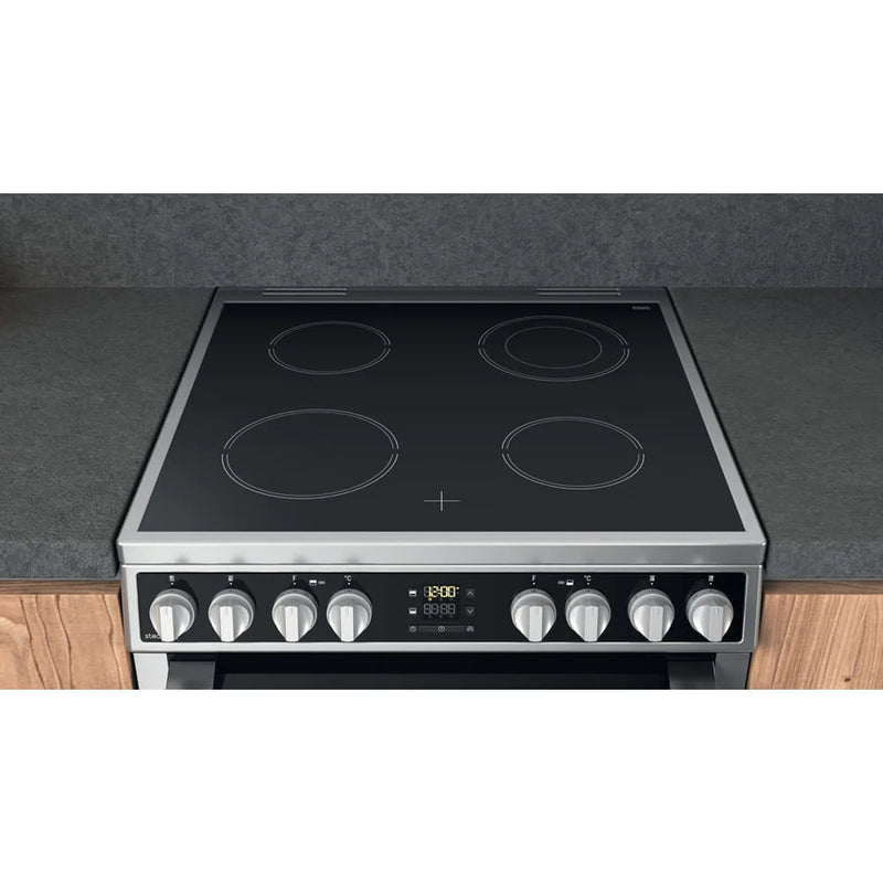 Hotpoint HDM67V8D2CX 60cm Twin Fan Cooker With Ceramic Hob - Stainless Steel