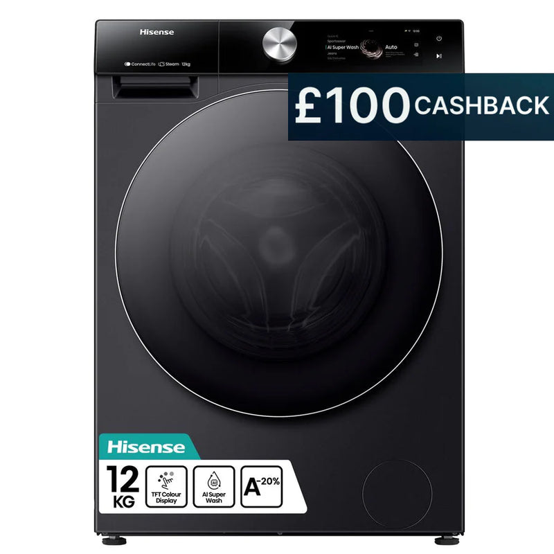 Hisense WF7S1247BB Auto Dosing 12kg 1400 Spin Washing Machine - Black *£100 Cashback*