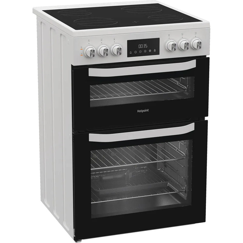 Hotpoint HTE6VDCW 60cm Double Oven Electric Cooker With Ceramic Hob - White*contact store for price*