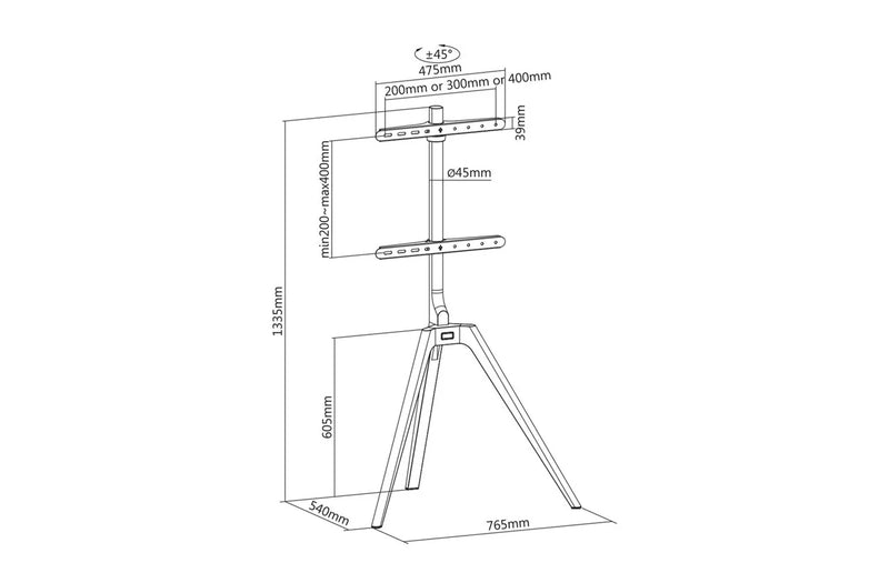 TTAP TRIPOD-Black TV stand with bracket