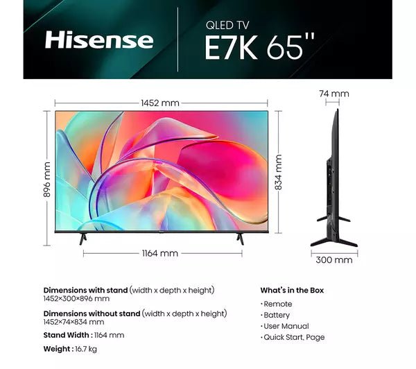Hisense 65E7KQTUK E7K 65" QLED UHD 4K Smart TV