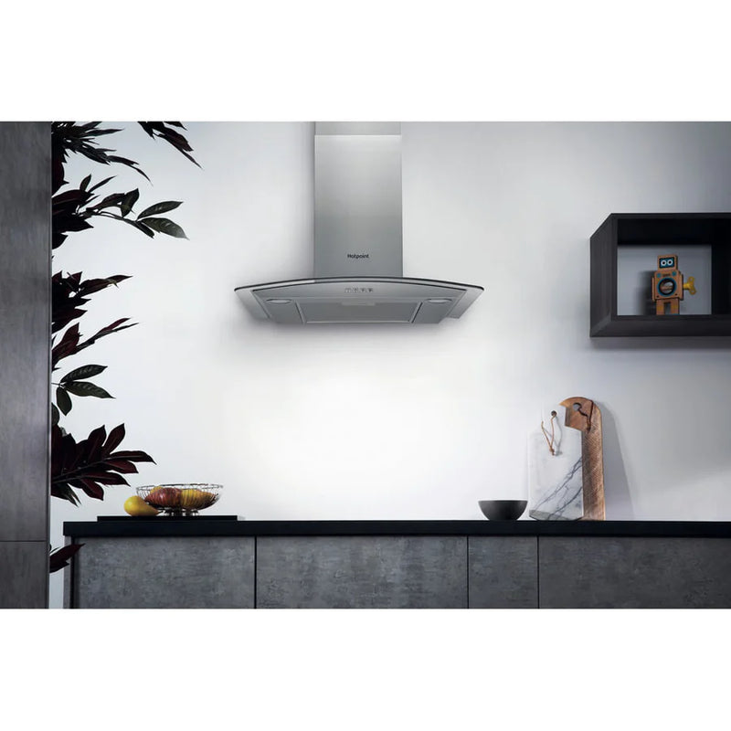 Hotpoint PHGC7.4FLMX 70cm Curved Glass Chimney Cooker Hood - Stainless Steel