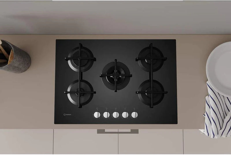 Indesit ING 72T/BK 70cm 5 burner Gas on glass hob