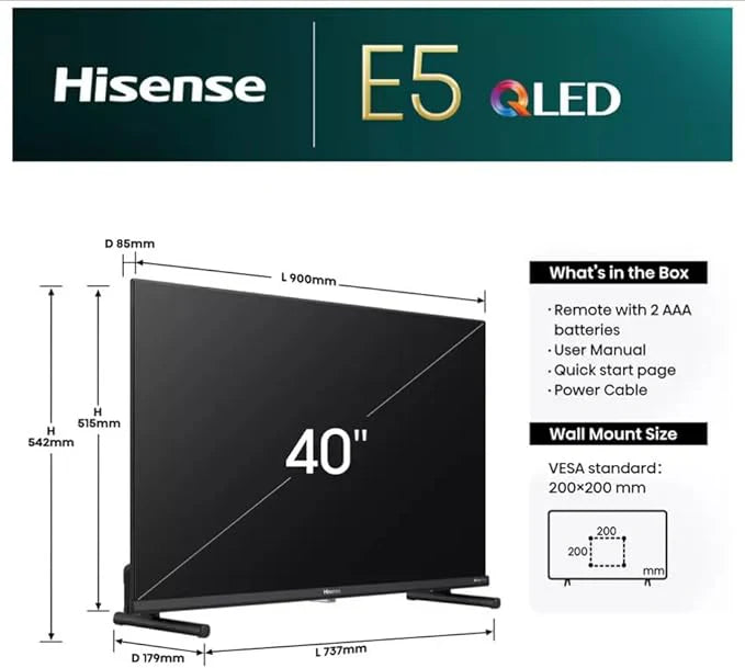 Hisense 40E5NQTUK 40" Smart Full HD HDR QLED TV*contact store for price*