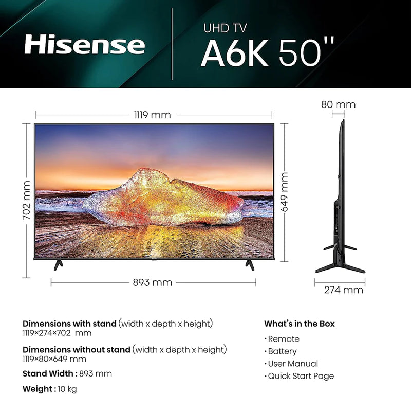 HISENSE 50A6KTUK 50" Smart 4K Ultra HD HDR LED TV with Amazon Alexa