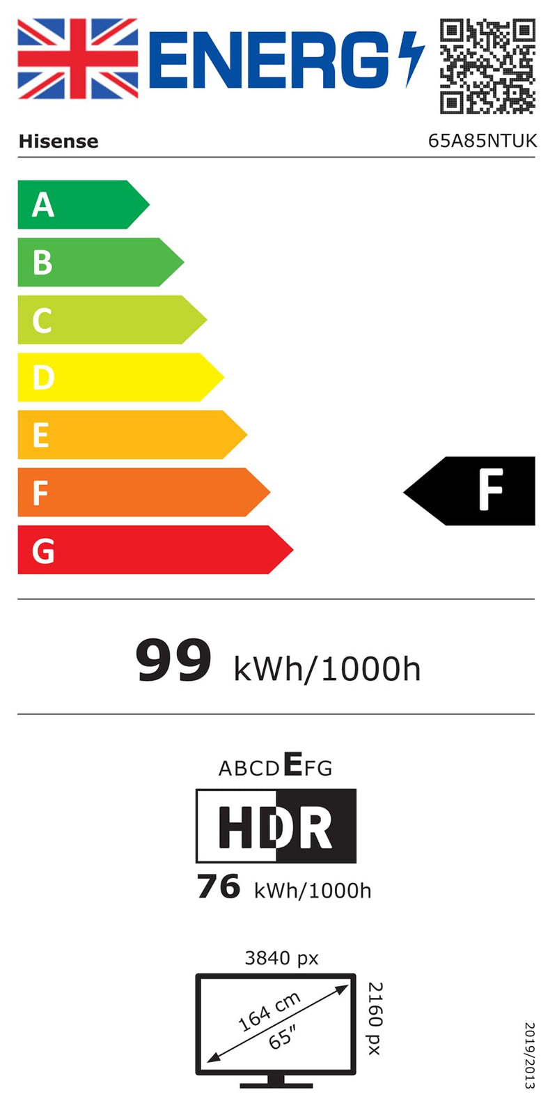 Hisense 65A85NTUK 65'' HDR UHD 4K 120Hz OLED Smart TV*contact store for price*