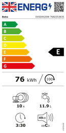 Beko DVN04X20W Freestanding 60cm Dishwasher 13-Place Settings - White*contact store for price*