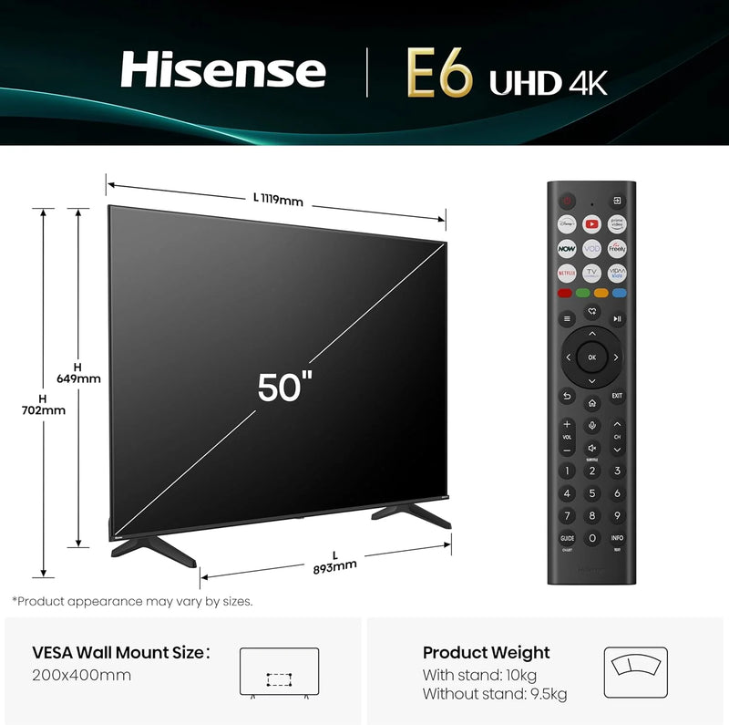 Hisense 50E6QTUK 4K UHD HDR LED TV with Freely*contact store for price*