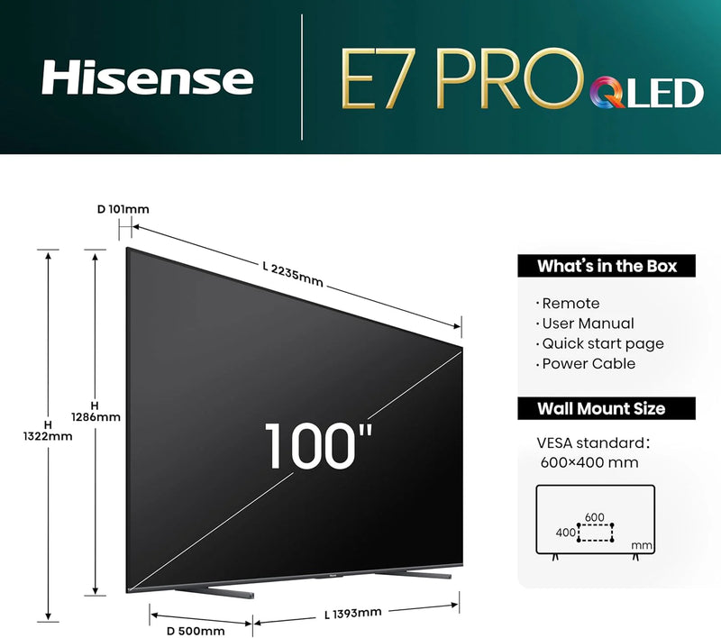 Hisense 100E77NQTUK PRO 100'' QLED HDR UHD 4K Smart TV*contact store for price*