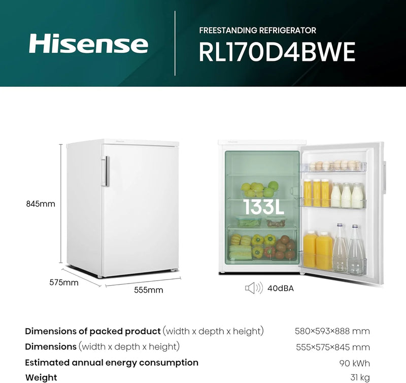 Hisense RL170D4BWE Under Counter Larder Fridge - White*contact store for price*