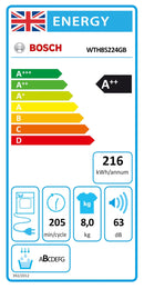 Bosch Series 4 WTH85224GB 8kg Heat Pump Tumble Dryer - White