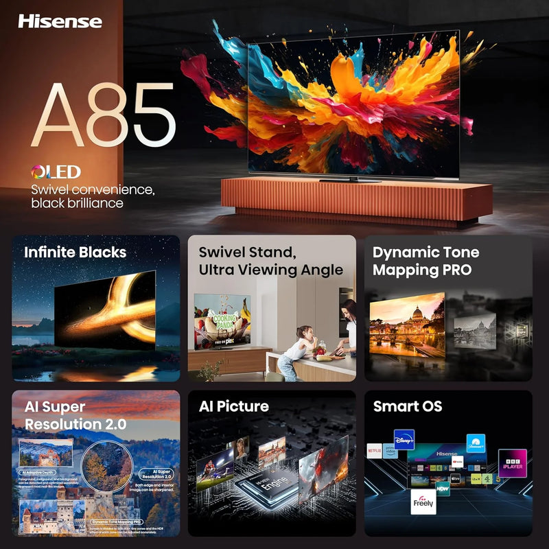 Hisense 65A85NTUK 65'' HDR UHD 4K 120Hz OLED Smart TV*contact store for price*