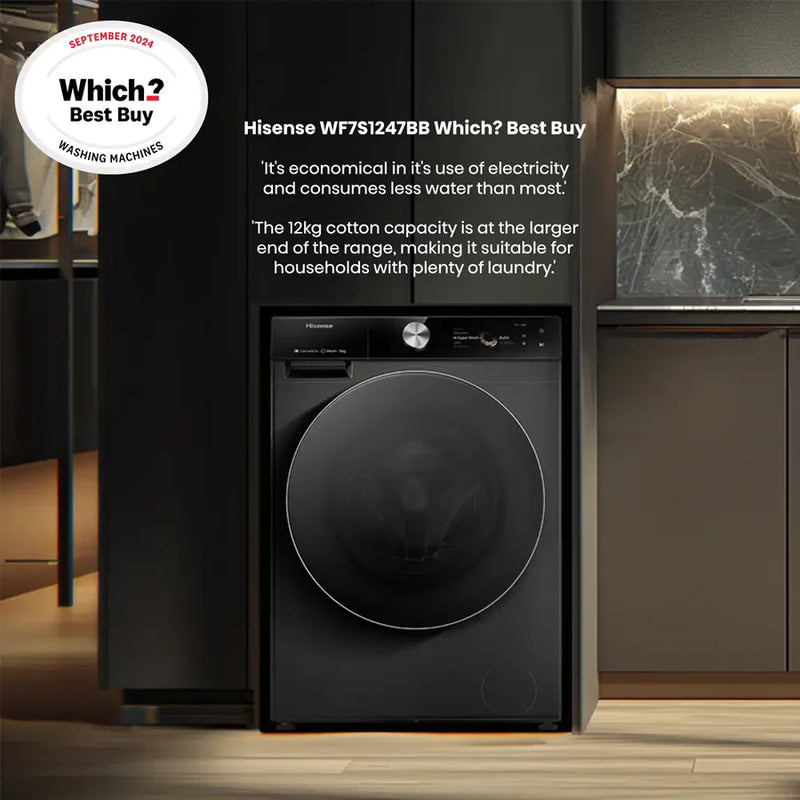 Hisense WF7S1247BB Auto Dosing 12kg 1400 Spin Washing Machine - Black *£100 Cashback*