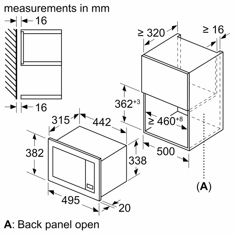 Bosch BFL523MS3B 50cm wide Series 2 800W 20L Built-In Microwave - Black With Steel Trim*contact store for price*