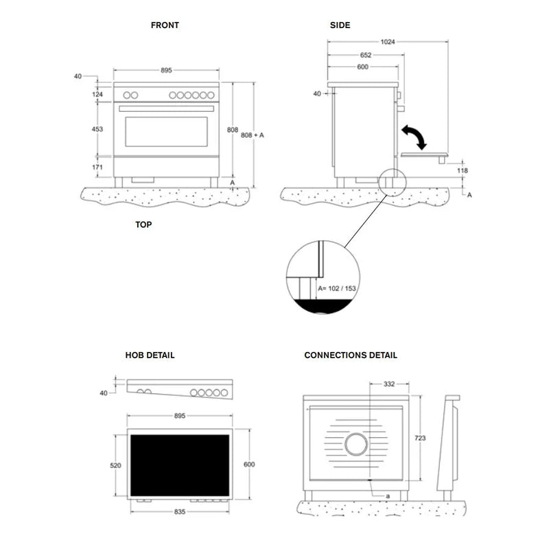 Bertazzoni PROCH94I1ECAT 90cm Professional Air-Tec Induction Range Cooker With Integrated Extraction – CARBONIO*contact store for price*