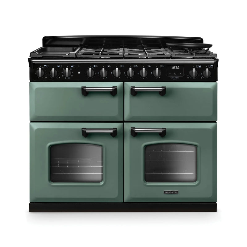 Rangemaster CLDLB110DFPMGR/CM1 14877 Classic Deluxe 110cm Dual Fuel Range Cooker - Mineral Green/Chrome*contact store for price*