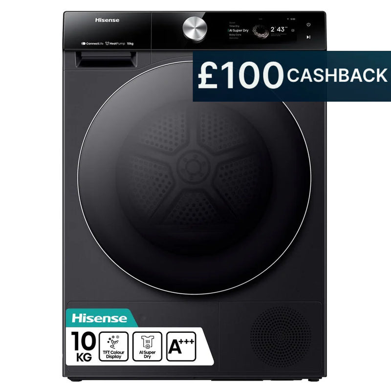 Hisense DH7S107BB 10kg Heat Pump Condenser Tumble Dryer - Black *£100 Cashback*