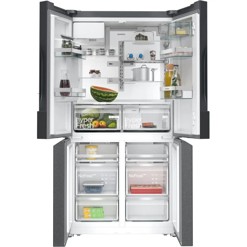 Siemens KF96DPXEA iQ700 Plumbed French Door Fridge Freezer - Black Steel [Free 5-year parts & labour guarantee]