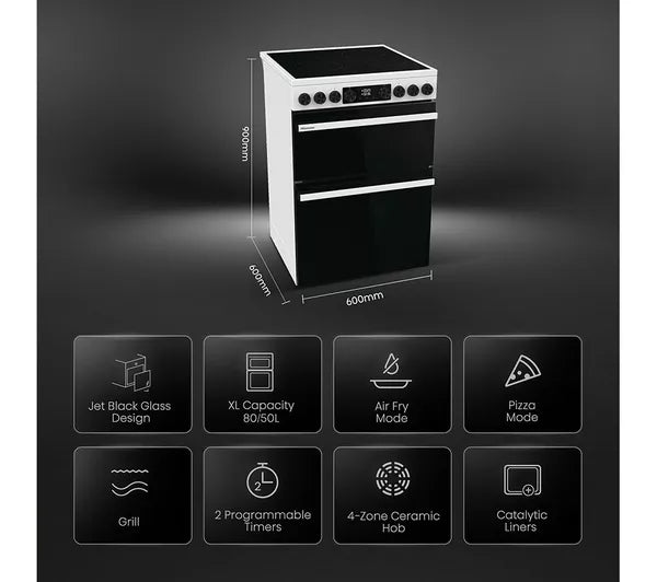 Hisense HDCEC6C20W 60cm AirFry Electric Ceramic Cooker With Catalytic Liners - White*contact store for price*