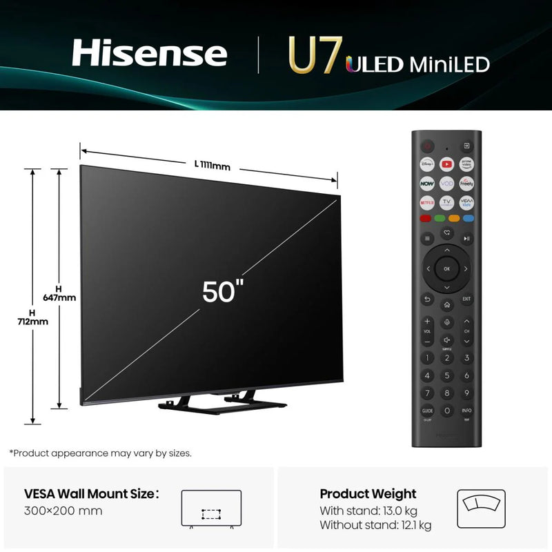 Hisense 50U7QTUK 50" Mini-LED ULED 4K Smart TV*contact store for price*