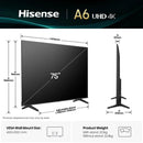 HISENSE 75A6QTUK 75" LED 4K HDR Smart TV with Freely*contact store for price*