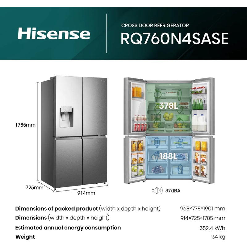 HIsense RQ760N4SASE PureFlat Non-Plumbed American style fridge freezer [£500 Cashback] - stainless steel*contact store for price*