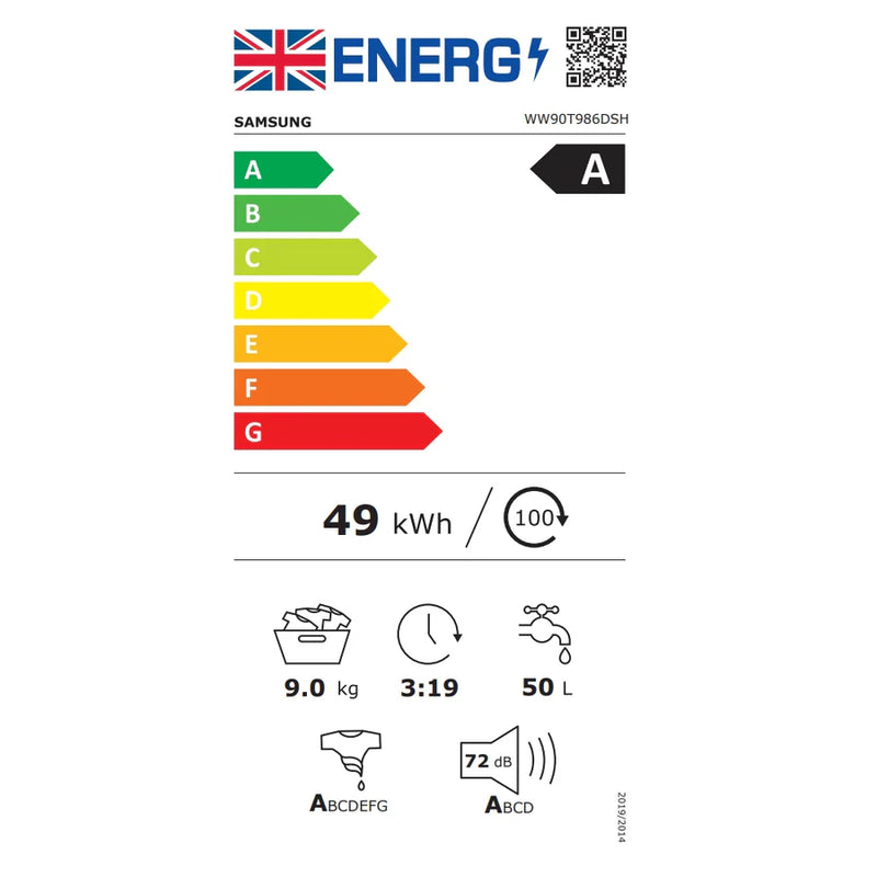 Samsung WW90T986DSH/S1 Series 9 Quick Drive 9kg Washing Machine with AddWash™ [Free 5-year parts & labour guarantee]