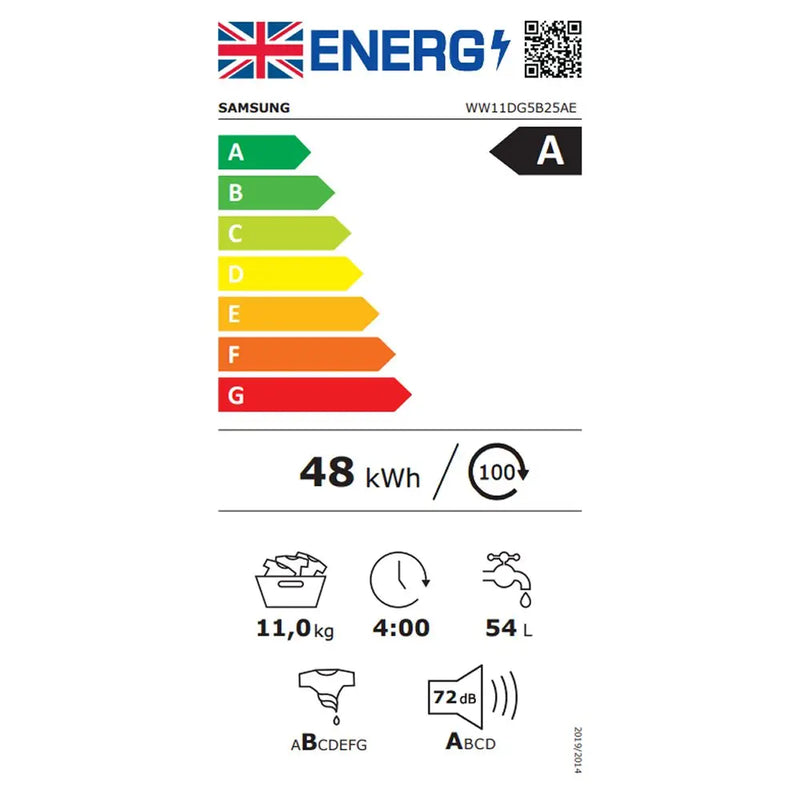 Samsung WW11DG5B25AEEU Series 5 AI 11kg SpaceMax™ 1400rpm washing machine - white [Free 5-year parts & labour guarantee]