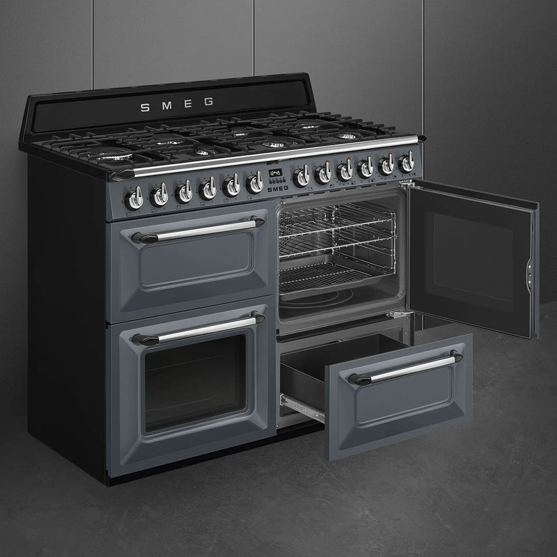 Smeg TR4110GR Victoria 110cm Dual Fuel Range Cooker - Slate Grey [Free 5-year parts & labour guarantee]*contact store for price*