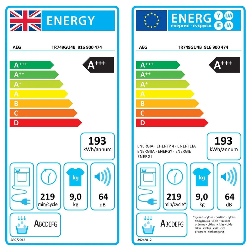AEG TR749GU4B 7000 SensiDry® 9kg Heat Pump Tumble dryer - Black*contact store for price*
