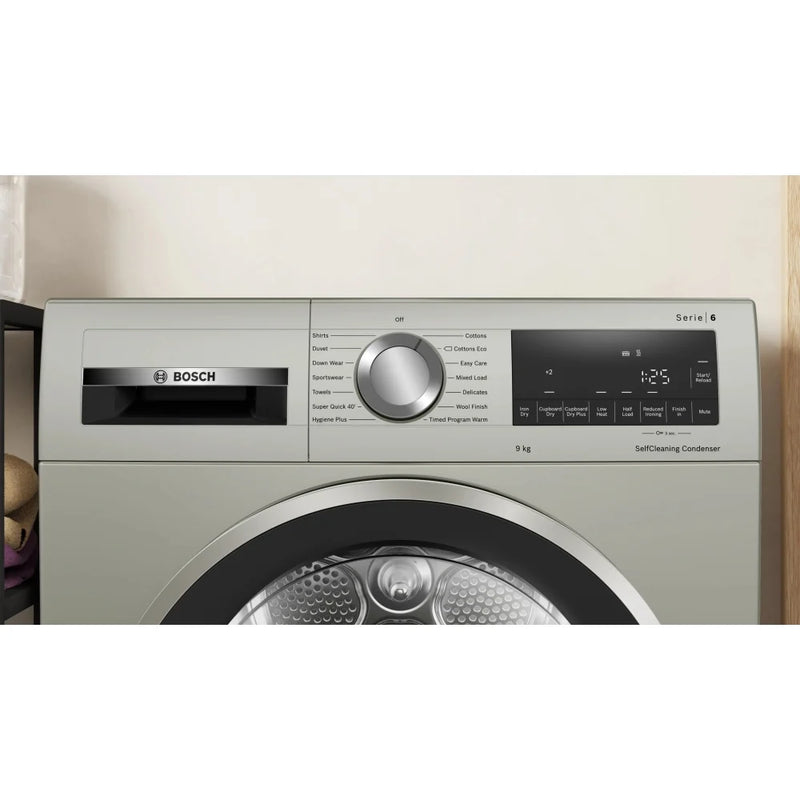 Bosch WQG245S9GB Series 6 9kg Heat Pump Tumble Dryer - Silver Inox [Free 5-year parts & labour guarantee]  *Contact store for pricing*