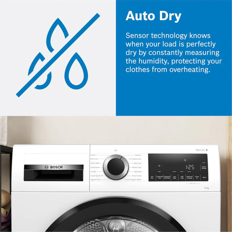 Bosch WQG245S9GB Series 6 9kg Heat Pump Tumble Dryer - Silver Inox [Free 5-year parts & labour guarantee]  *Contact store for pricing*
