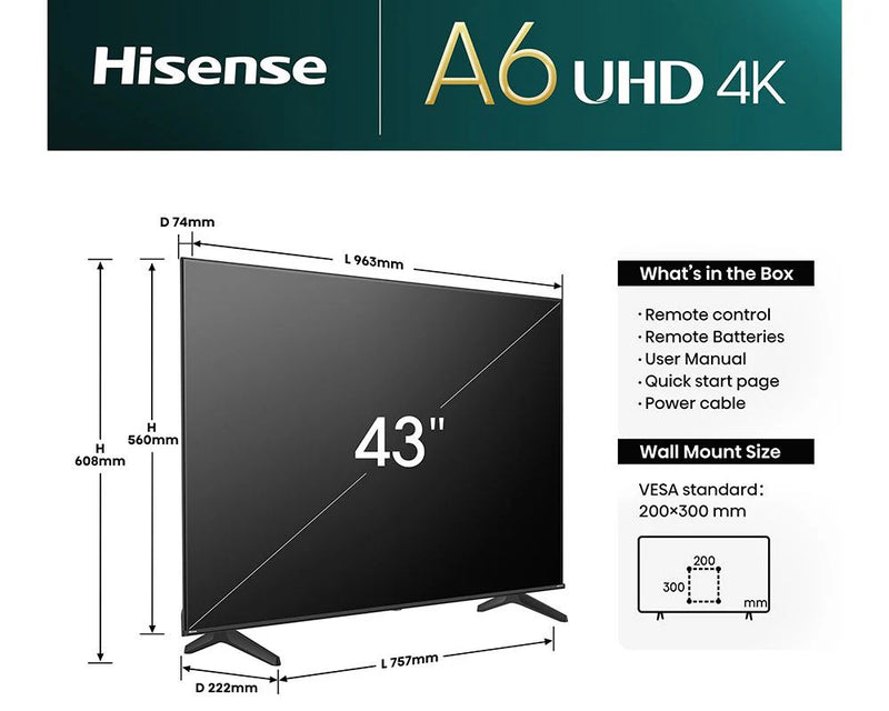 Hisense 43A6NTUK 43" 4K UHD HDR Smart TV