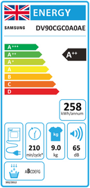 Samsung DV90CGC0A0AH Series 5 OptimalDry™️ 9kg Heat Pump Tumble Dryer - White