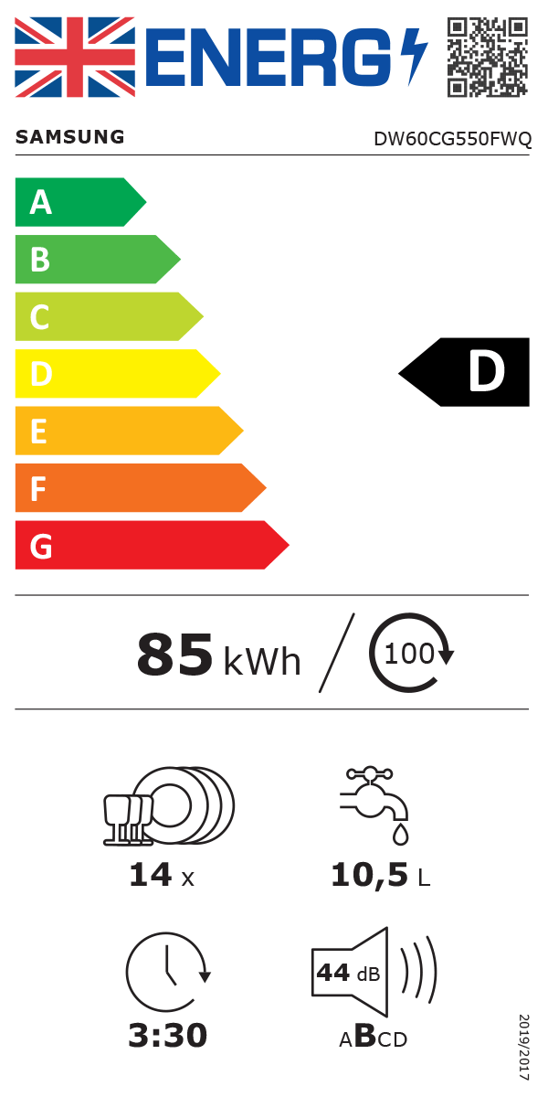 Samsung DW60CG550FWQEU Series 7 Freestanding 14-place Dishwasher - White [Cutlery rack]*contact store for price*