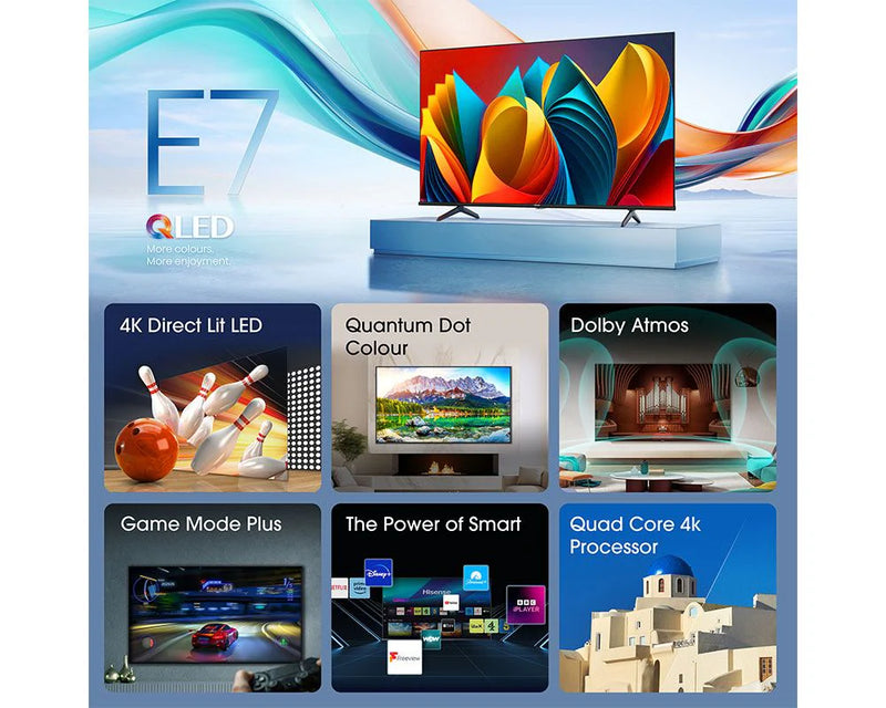 Hisense 43E7NQTUK 43'' QLED HDR UHD 4K Smart TV - [Free 5-Year Parts & Labour Warranty]