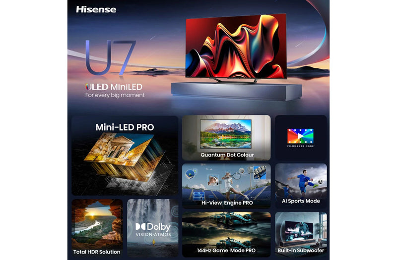 HISENSE 100U7NQTUK 100" Smart 4K Ultra HD HDR Mini-LED TV with Amazon Alexa