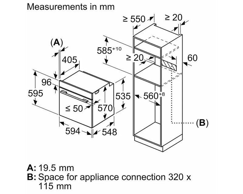 Bosch HQA574BB3B Series 4 Steam Pyrolytic cleaning built-in single oven - Black