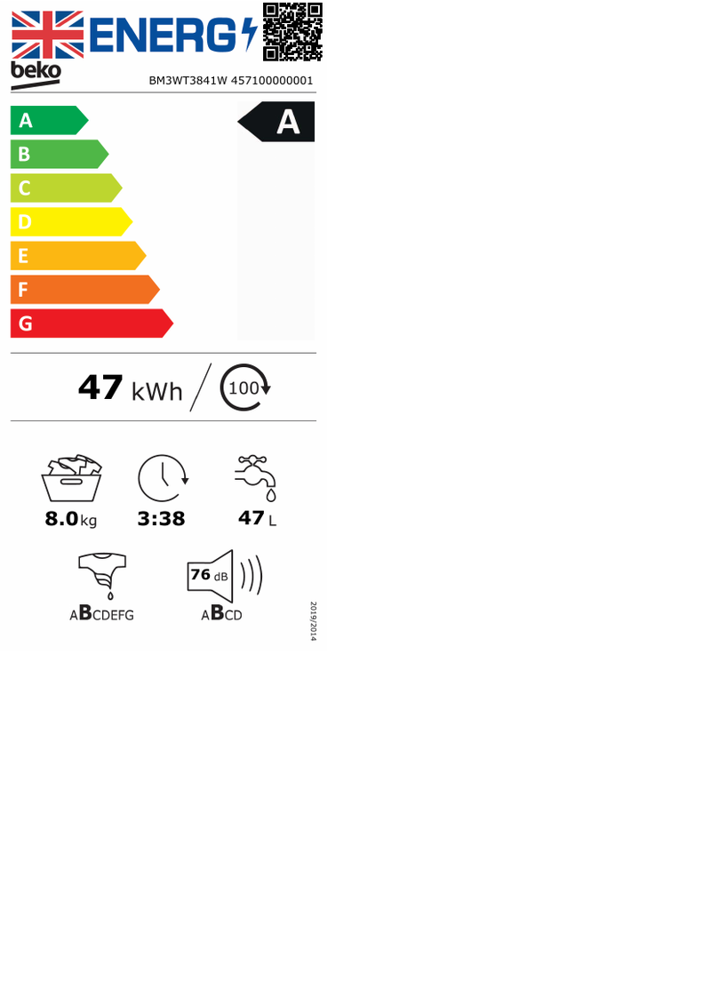 Beko BM3WT3841W 8kg 1400rpm Washing Machine with EnergySpin*contact store for price*