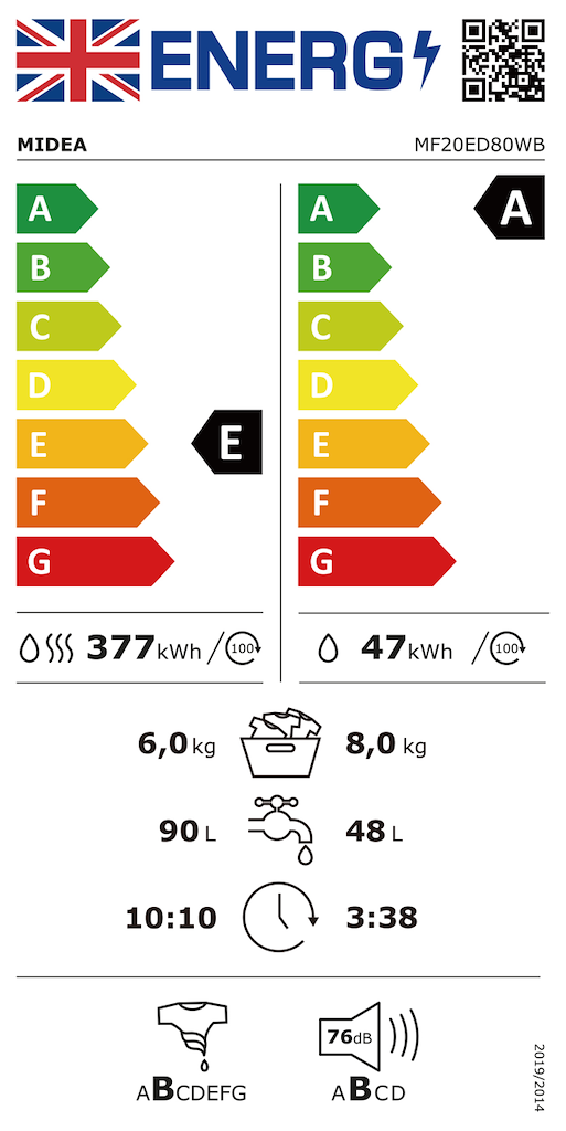 Midea MF20ED80WB 8kg/6kg Washer dryer - White*contact store for price*